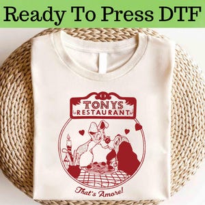 Disney Tony's Restaurant Lady And The Tramp DTF, Lady And The Tramp DTF,  Disney Dogs DTF Transfer, Lady And The Tramp Tee, Disney Dogs Tee