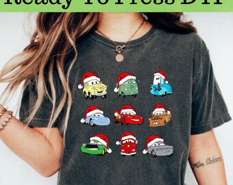 Disney Cars Characters Christmas DTF, Disney Cars Christmas DTF Transfer, Disney Cars DTF, Lightning McQueen Christmas Shirt, Cars Shirt