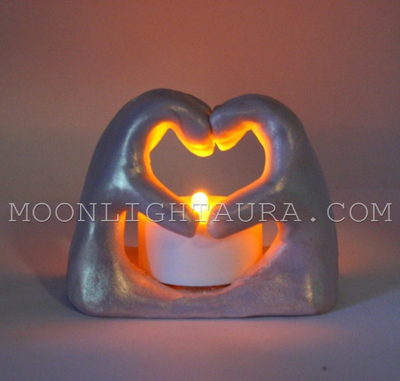 Items similar to Flameless Candle Holder Heart Shaped Hands