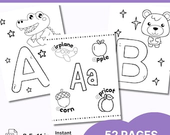 Alphabet Coloring ,52 Alphabet Printable Coloring Pages,Preschool Coloring Pages, Kids Activities,Preschool Worksheets,Preschool Printables