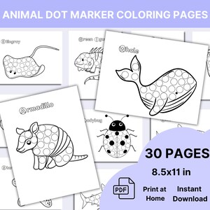 Kids Dot Marker Coloring Pages, Animal Dot Marker Printables, Do a Dot Activity, Kids Coloring Pages 30 pages