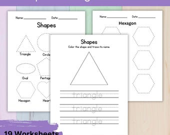 19 Shape Tracing Worksheets, Preschool Shape Tracing, Shape Name Tracing Worksheets, Printable Preschool Shape Pages