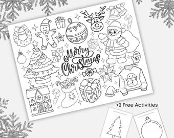 Christmas Activity Printable Placemat, Christmas Coloring Page, Christmas Kids Activity, Winter Coloring Printable Placemat,Holiday Coloring