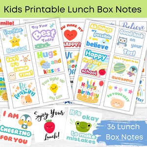 36 Kids Lunch Box Notes Printable, Encouragement Notes For Kids, Printable Kids Lunch Box Cards, School Lunchbox Assorted Cards