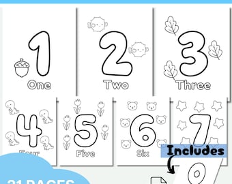 Numbers Coloring Pages, 1 to 20 Printable Coloring Pages, Learning Numbers, Preschool Coloring Pages, Kindergarten Coloring Pages, 21  Pages