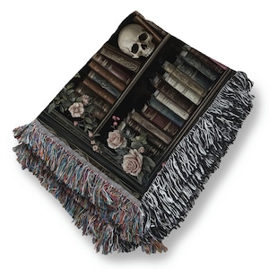 Dark Academia Woven Throw Blanket | Personalized Bookish Tapestry for Readers, Gothic Library Decor, Book Lover Gift for Her or Him Teacher