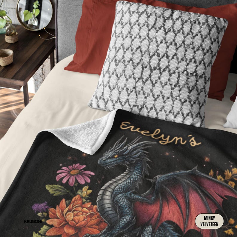 Personalized Dragon Reading Blanket, Custom Name, Bookish Fantasy Throw, Woven Tapestry, Gothic Book Nook Decor, Reader Gift, Heirloom Decor image 13