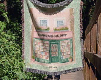 Personalized Bookish Woven Throw Blanket Book Lover | Booktok Custom Tapestry, Library Decor, Bookshop-Themed Reader Gift, Book Club Sign