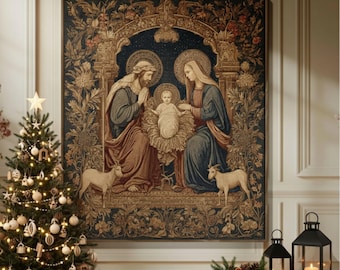 Large Holy Family Nativity Tapestry, Catholic Easter Wall Hanging, Religious Jesus Woven Art Decor