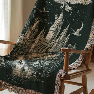 Wizard Castle Tapestry Personalized Woven Blanket - Fantasy World Blanket, Magic Castle Home Decor Magic School Gift, Fantasy Bookish Throw