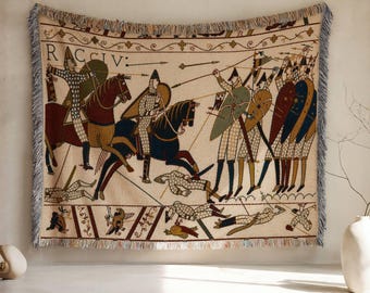 Norman Conquest Medieval Tapestry, America 250 Patriotic Throw, Anglo Saxon Battle Wall Hanging, American Independence Heritage Decor