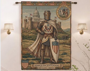 USA 250 Medieval Knight Tapestry Wall Hanging, 1776–2026 American Semiquincentennial Patriotic Decor