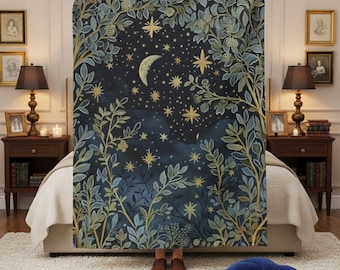 Whimsigoth Celestial Blanket Fleece, 90s Moon Stars Witchcore Throw, Dark Academia Fairy Grunge Decor