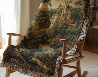 Gothic Dragon Woven Blanket - Medieval Forest Tapestry Wall Hanging, Castlecore Home Decor Fantasy Gifts