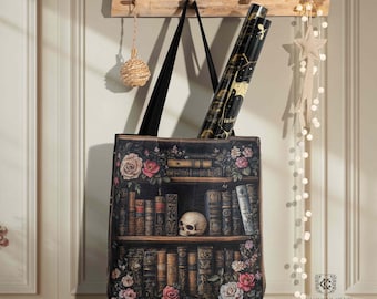 Gotic Bookshelf Tapestry Bag - Tote Bag Dark Academia Book Lover Gifts, Woven Tote, Goth Romantasy Bag, Librariancore Fantasy Giftful