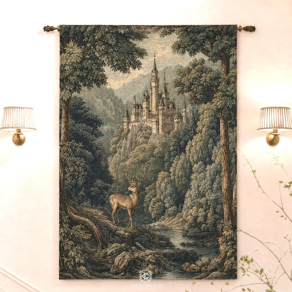Medieval Castle Wall Tapestry, Forest Woven Wall Hanging, Large Antique Tapestry Art, Verdure Castlecore Decor, Gift Medieval Lovers