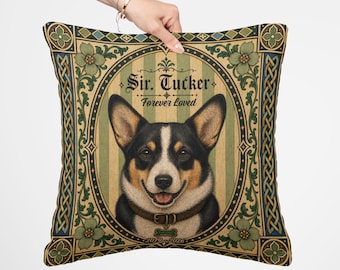 Custom Corgi Memorial Pillow, Pet Memorial Gift, Corgi Gifts, Personalized Dog Portrait, Woven Pillow Decor, Dog Mom Keepsake, Pet Loss Gift