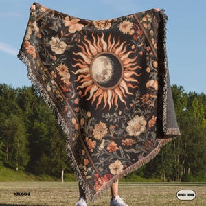 Boho Sun and Moon Woven Blanket: Celestial Astrology Tapestry