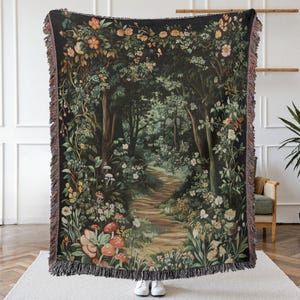 Enchanted Forest Woven Blanket, Forest Tapestry, Nature Lover Gifts, Landscape Home Decor, Botanical Blanket, Mystical Woodland Blanket