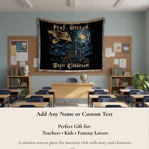 Book Lover Fantasy Blanket – Wizard Magic Inspired Throw, Dark Academia Castle Owl Tapestry, Gothic Literary Decor afbeelding 3