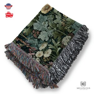 William Morris Style Tropical Green Woven Blanket – Made in the USA