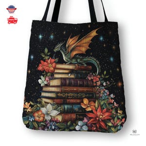 Dragon Tapestry Tote Bag: Book Lover Gift, Dark Academia Woven Bag Bookish Teacher Appreciation Gifts