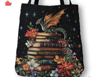 Dragon Tapestry Tote Bag: Book Lover Gift, Dark Academia Woven Bag Bookish Teacher Appreciation Gifts