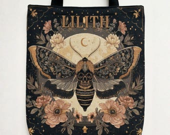 Personalized Skull Moth Woven Tapestry Tote Bag Custom Name Gothic Tote Dark Academia Whimsigoth Oddities Gift Monogram Bag