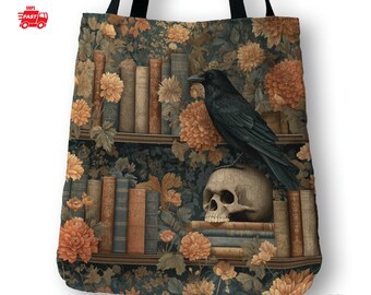 Whimsigoth Bookish Tote - Tapestry Bag Book Lover Gift for Women , Librariancore Gothic Halloween Gift for Her