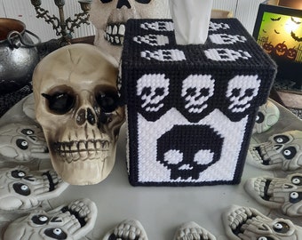 Skull Tissue Box Cover | Plastic Canvas Pattern | Digital PDF Pattern | Halloween Tissue topper Halloween Patterns | Holiday Tissue Topper