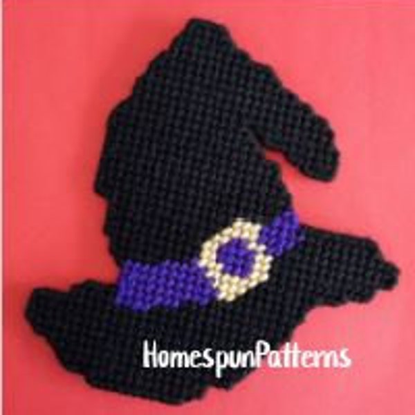 Plastic canvas digital pdf pattern  witch's hat magnet for Halloween fall autumn gift