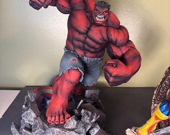 Red Hulk Statue: Comic Book Style, Custom Painted, 14-Inch