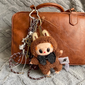 Labubu-Puppe Plüsch Taschenanhänger Charms Schlüsselanhänger Zubehör für Geldbörse Handtasche, Geschenk für sie