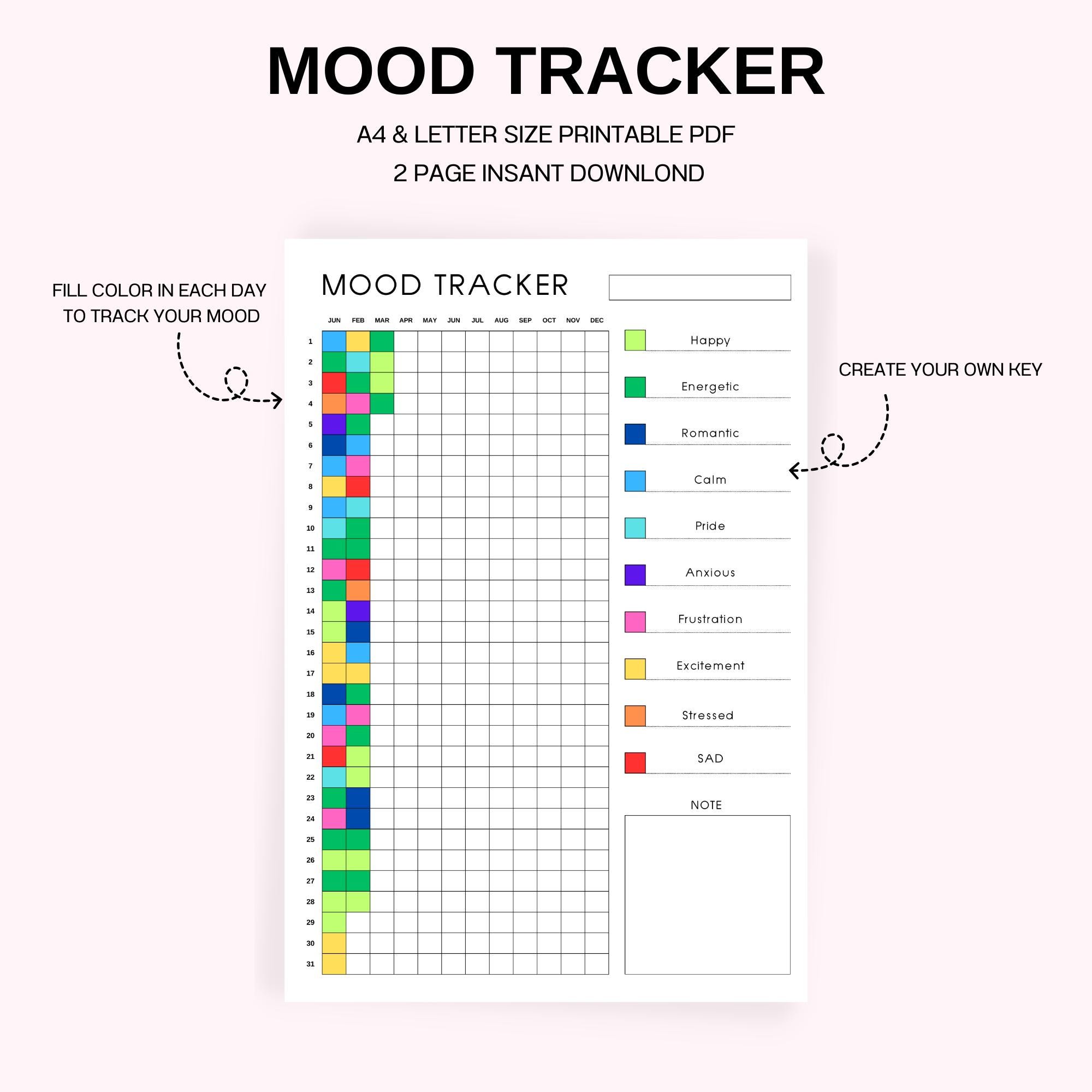 Mood Tracker Printable, Mood in Pixels, Mood Journal, Emotion Tracker ...