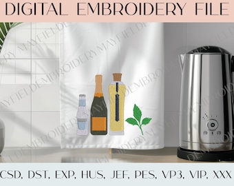 Hugo Spritz Cocktail Recipe Digital Embroidery Design | Summer Bar Decor | 2 Sizes