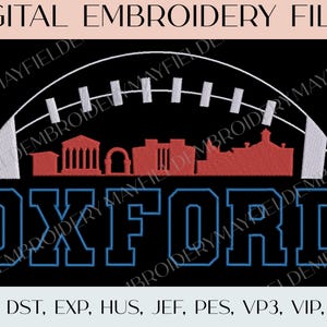 Oxford Mississippi Football Skyline Digital Embroidery Design | Game Day Collection | 3 Sizes