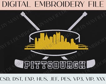 Pittsburgh Hockey Skyline - Embroidery Digital File ONLY 2 sizes (10 in & 7in)