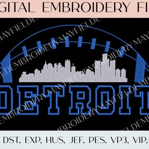 Detroit Football Skyline - Embroidery Digital File ONLY (3 Sizes 10x5.5, 6.8x3.65, 3.9x2)