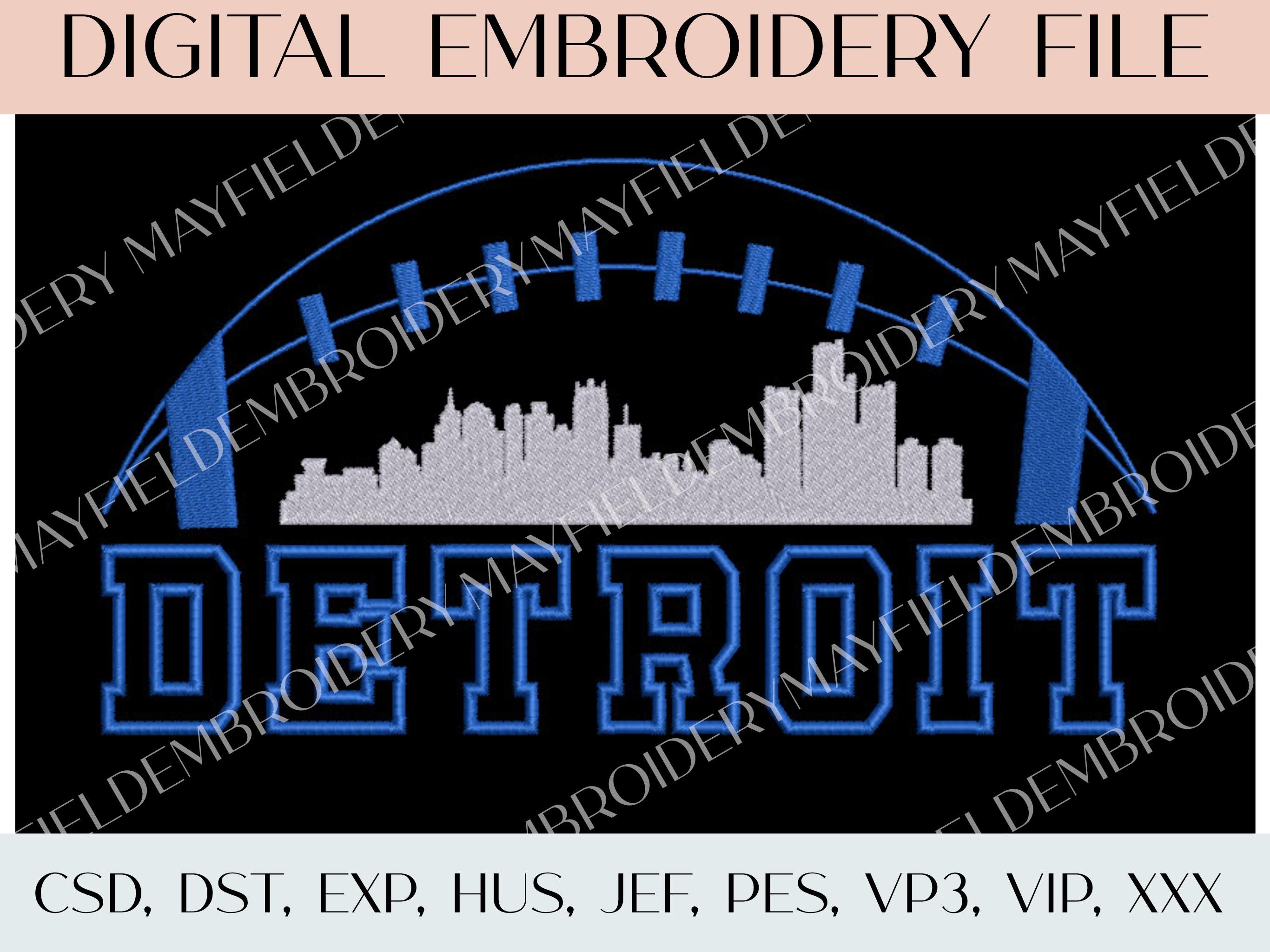 Detroit Football Skyline - Digitale Stickdatei NUR (3 Größen 10x5.5, 6.8x3.65, 3.9x2)