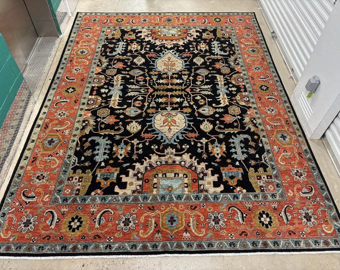 9x12 Stunning Black tribal Serape Persian design rug, Afghan hand knotted Wool Oriental rug - rugs for livingroom - bedroom rug - dining rug