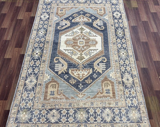 4x6 vintage medallion chobi gray rug - afghan hand knotted Persian style natural dyes wool area rug- tribal rug - kitchen rug - entryway rug