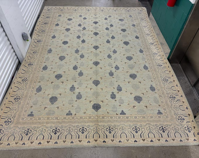 10x14 light steel blue Khotan rug - Pomegranate rug - afghan hand knotted woven rug - rug for livingroom - bedroom rug - chines design rug