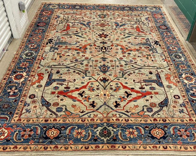 9x12 ft vintage soft light pastel green Bidjar rug - Afghan Hand knotted hand spun wool natural Veg Dye Oriental Rug - rugs for livingroom