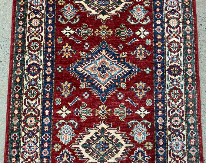 3x4  tribal geometric red rug hand knotted wool oriental rug - natural color dye wool rug - kids room decor rug - bathroom rug - traditional