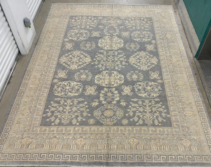 9x12 tribal pomegranate bluish gray khotan rug - Natural veg dyes wool oriental rug - Afghan handmade rug - bedroom rug - living room rugs