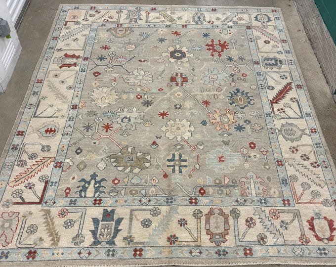 8x10ft soft light pastel gray oushak rug - Turkish tribal area rug - hand knotted natural dyes wool rug - rugs for bedroom - living room rug