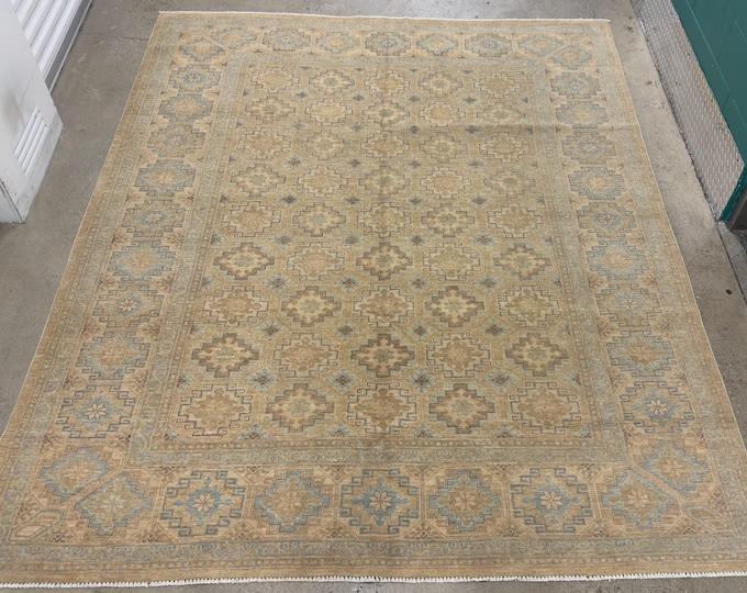 8x10 vintage geometric beige brown rug - hand knotted natural veg dye wool rug - home decor bedroom rug - livingroom rug - tribal rug