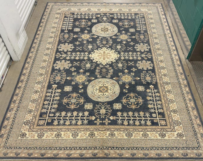 9x12 stunning dark gray Khotan rug - Pomegranate rug - afghan hand knotted wool rug - rug for livingroom - bedroom rug - Chinese design rug