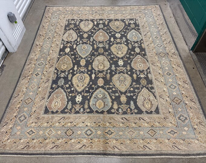 8x10 Stunning dark Gray tribal leaf oushak area rug - Afghan hand knotted Wool Oriental rug - rug for livingroom - bedroom rug - unique rugs