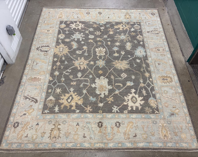8x10 stunning dark gray tribal muted Oushak rug - afghan hand knotted wool rug - flooring art - home decor bedroom rug - living room rug